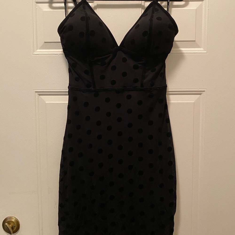 Perfect LBD with black polka dots and back zipper